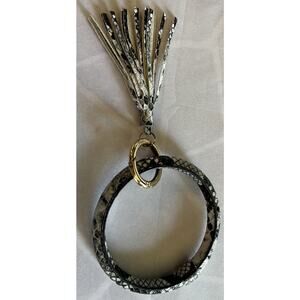 Bangle Keychain and Ring Bracelet with Tassel Faux Snakeskin